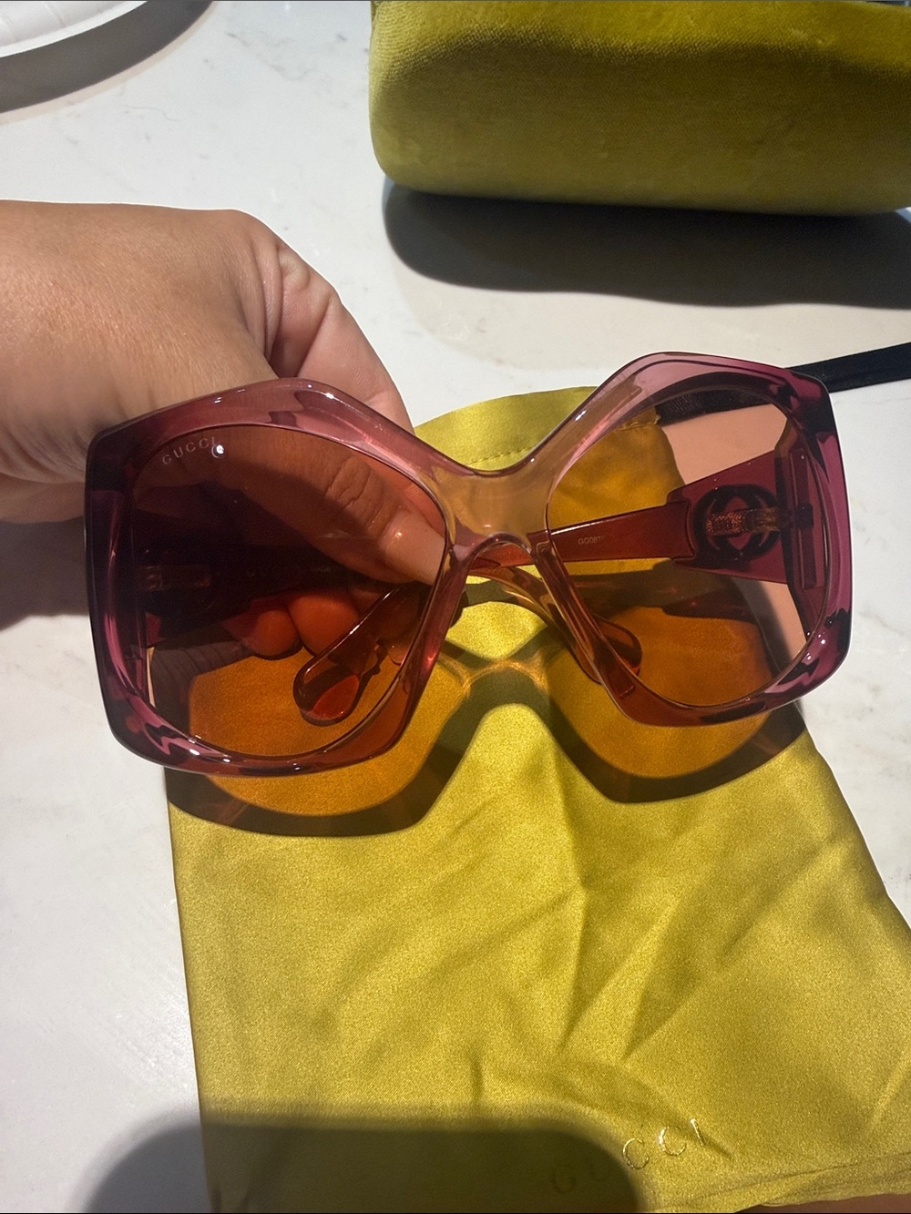 Gucci Square-Frame Injection Sunglasses Red Womens - Picture 4 of 8